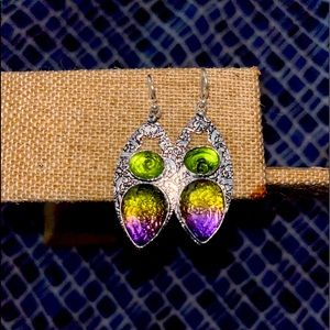Handmade 92.5 silver earring with multi-colored gemstones